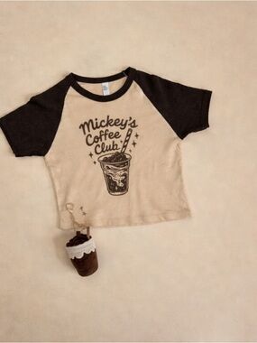 Mickey's Coffee Club Baby Tee - Beige & Black